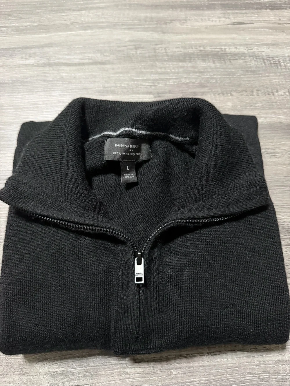 Banana Republic Men's Black 1/4 Zip Sweater Large 100% Merino Wool Pullover